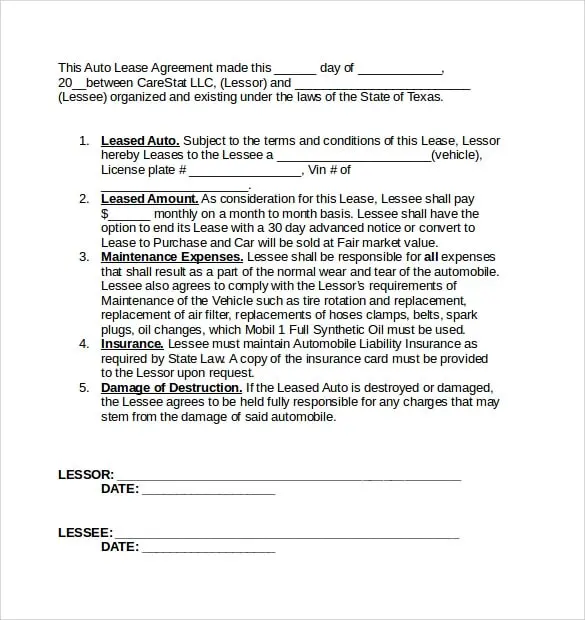 12+ Vehicle Lease Agreement Templates  Samples, Examples &  Format ...