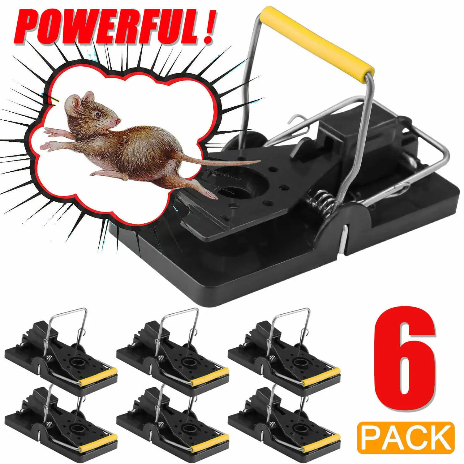 6 Pack Reusable Mouse Traps Snap Mice Instant Kill Rodent Catcher Mouse ...