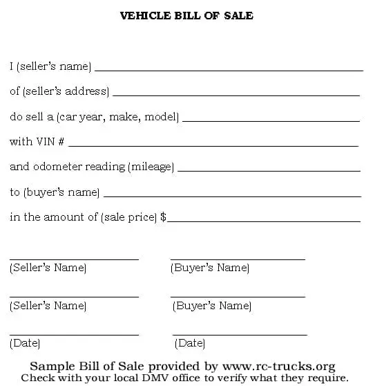 Bill Of Sale For Auto