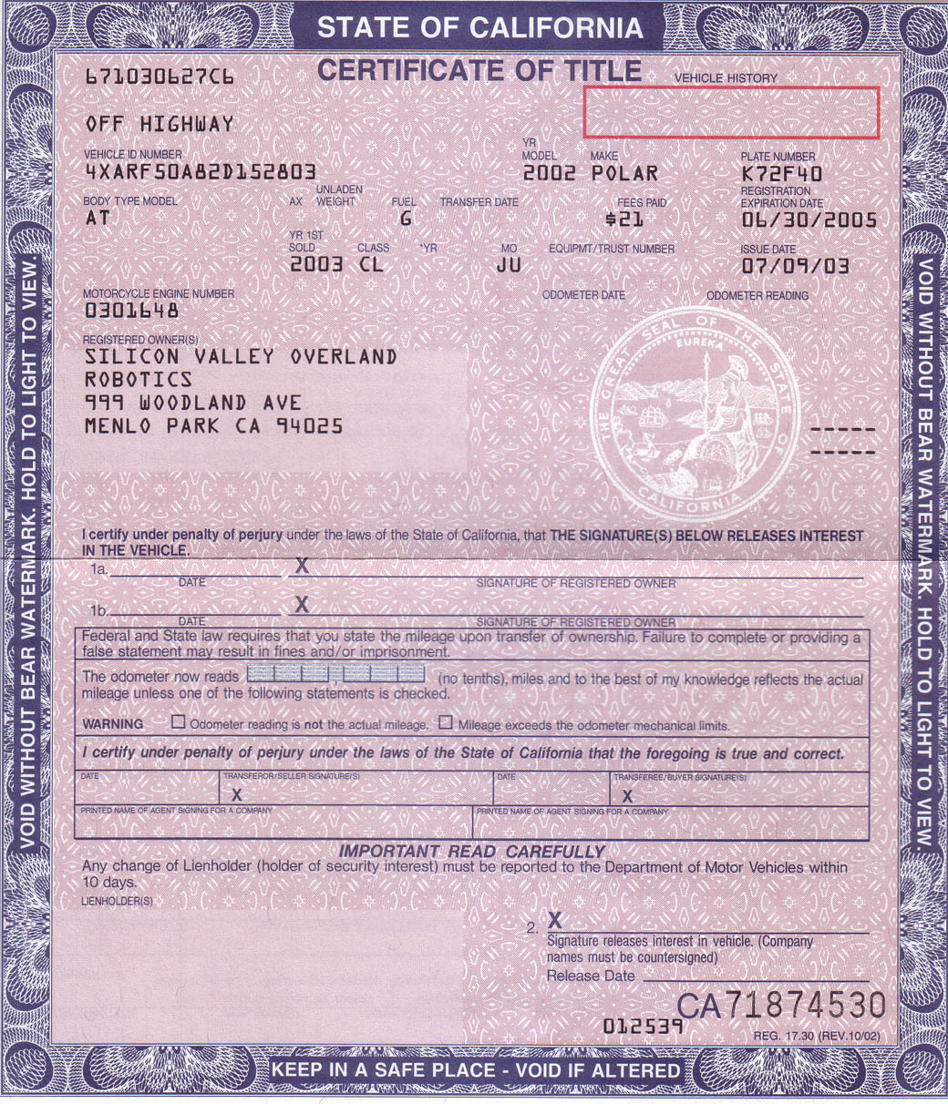 Certificate Of Title Dmv California