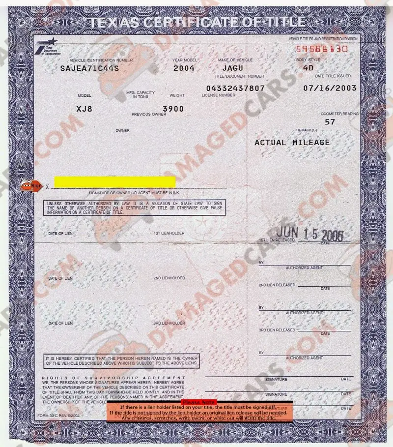Document Texas Vehicle Registration Paper