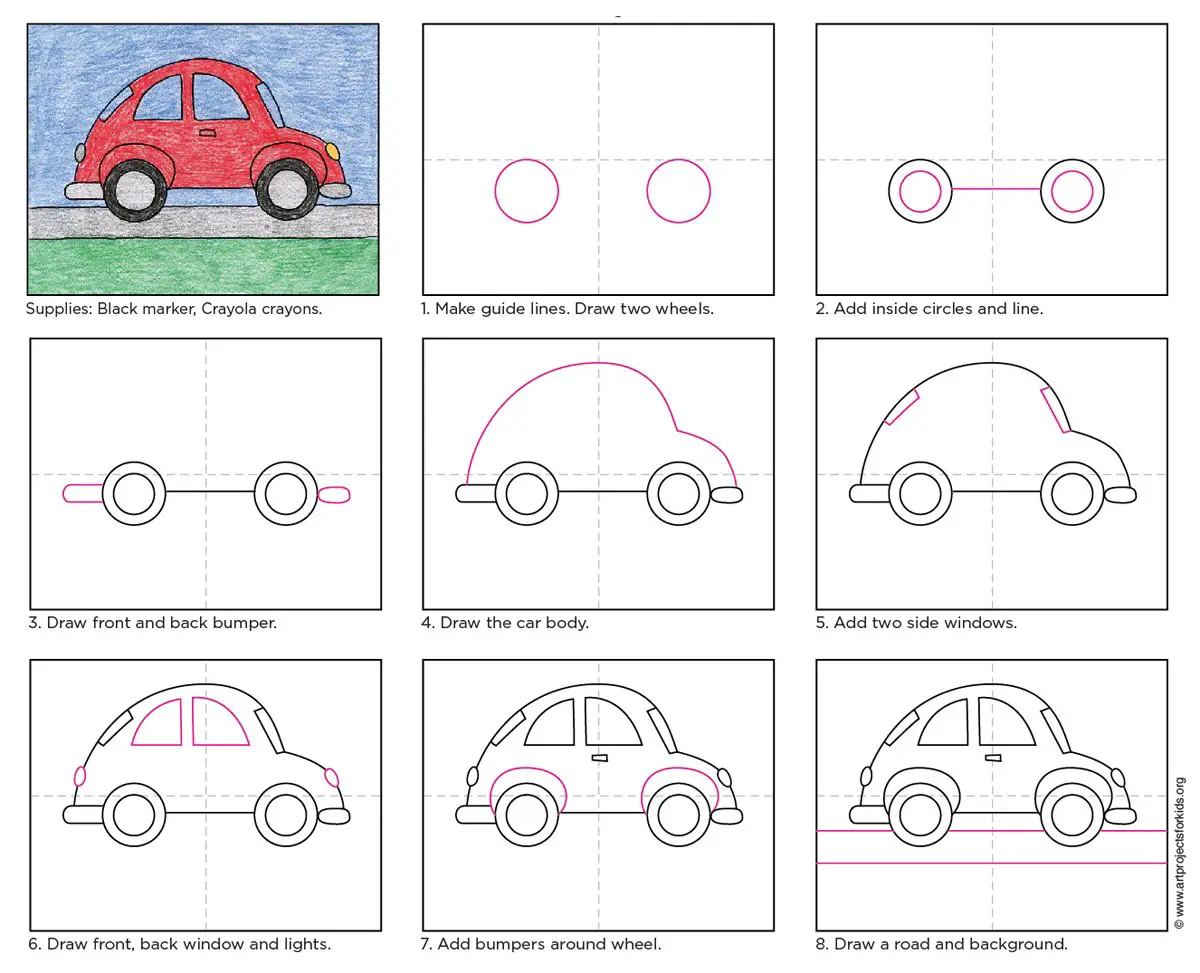 Draw a Cute and Easy Car · Art Projects for Kids