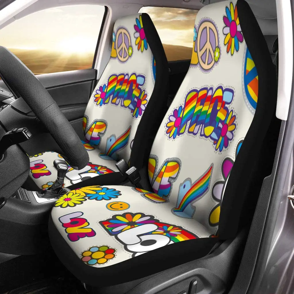 FMSHPON Set of 2 Car Seat Covers Colorful Retro Hippie Patches Emblems ...