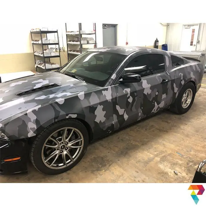 Ford Mustang wrapped in camo wrap with custom printed 3M 480mC vinyl ...