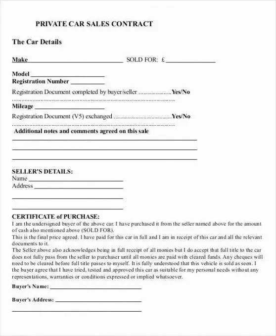 Free Contract Template For Selling A Car Privately Example in 2021 ...