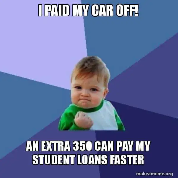 I paid my car off! An extra 350 can pay my student loans faster ...