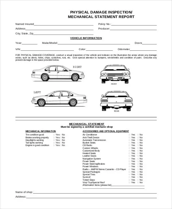 Image result for Vehicle Damage Inspection Form Template