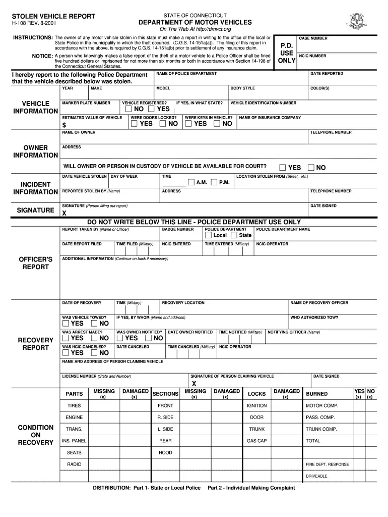 Stolen Vehicle Report Form